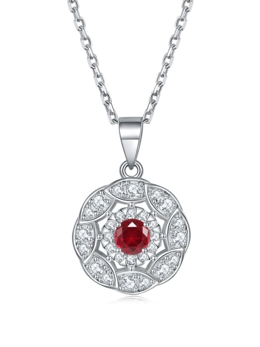 Red corundum [July] 925 Sterling Silver Birthstone Minimalist FLower Pendant Necklace